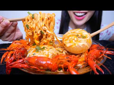 CRAW FISH CHEESY ONION BOIL + SPICY NOODLES (ASMR EATING SOUNDS) LIGHT WHISPERS | SAS-ASMR