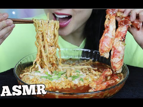 ASMR *COOKING CHEESY SPICY NOODLES + KING CRAB (EATING SOUNDS) NO TALKING | SAS-ASMR