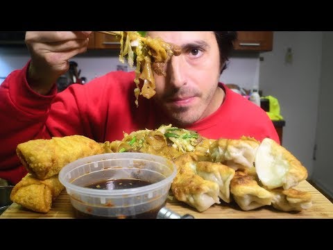 ASMR CHINESE MUKBANG FRIED DUMPLINGS + Beef Chow Fun + Egg Rolls ( Eating Sounds ) | Nomnomsammieboy