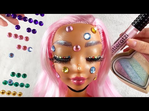 ASMR Doll Head Rhinestones Makeup Look (Whispered)