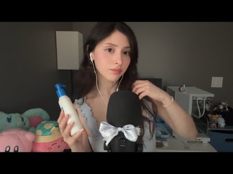 lots of whispers ASMR (ꈍᴗꈍ)♡ skincare, hand movements, ear to ear tingly sounds .✦ ݁˖