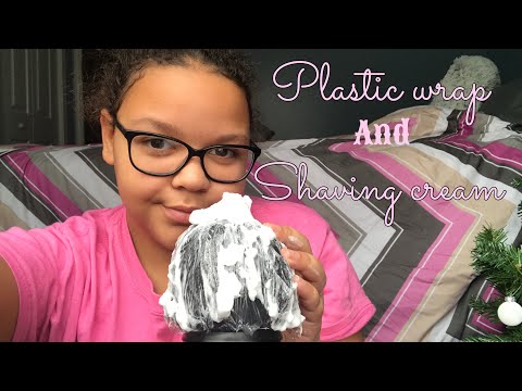 ASMR- plastic wrap and shaving cream on microphone (NO TALKING)