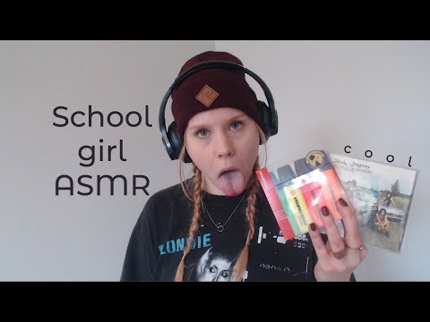 ASMR - Bored School Girl does Triggers for You | finger fluttering, tapping, chewing gum