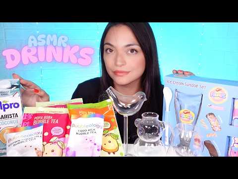 ASMR Bubble Tea Drinking Sounds 🥤 Brown Sugar, Strawberry, Taro + Ice Cream Sundae 🍨