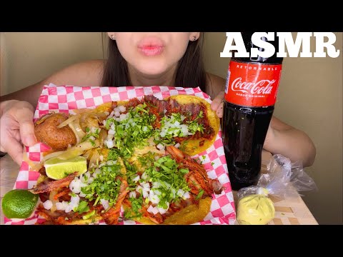 ASMR ( Street Tacos) ( Al Pastor pork ) ( Eating Sounds) ( spicy green salsa + cilantro + onions)
