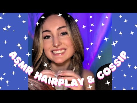 ASMR 💜 Hairplay & Gossiping in Class (whispering, nail tapping, gum chewing, hair & bracelet sounds)