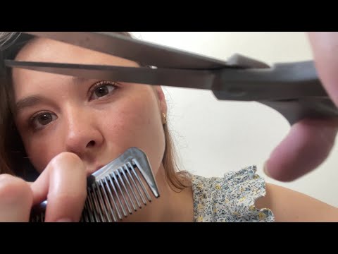 asmr relaxing haircut and trim (water bottle sounds, scissor sounds, hair brushing) #nikaasmr