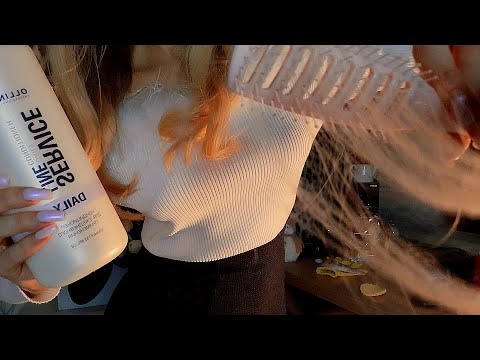 ASMR | Playing with your hair (hair brushing/ haircut & Scalp Scratching) No Talking