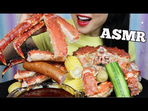 ASMR SEAFOOD FEAST WHOLE KING CRAB + SAUSAGE + CORN + POTATOES (EATING SOUNDS) NO TALKING | SAS-ASMR