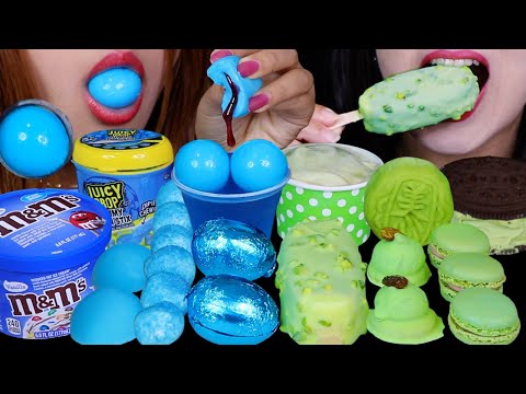 ASMR M&MS ICE CREAM SUNDAE, BLUE CHOCOLATE EGGS, JUICY DROP GUMMY STIX, PLANET GUMMY, OREO MATCHA 먹방