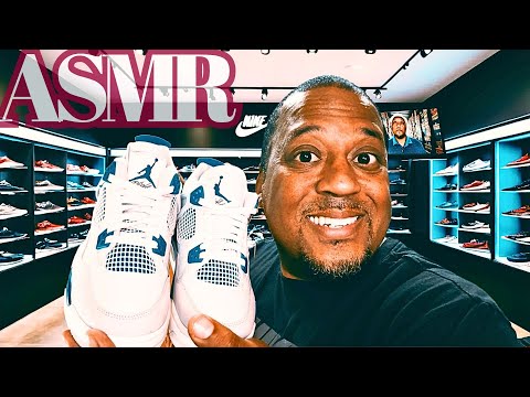 Friendly ASMR Sneaker Salesman sells Asics GEL 1130 & Nike Retro 4 Military Blue Shoes ROLEPLAY