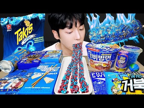 ASMR MUKBANG | 직접 만든 타키스 블루 디저트 핫도그 젤리 먹방 & 레시피 DESSERT BLUE TAKIS JELLY CANDY