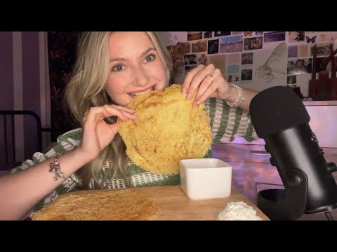 ASMR | eating crepes (soft eating sounds) | clicky whispers 