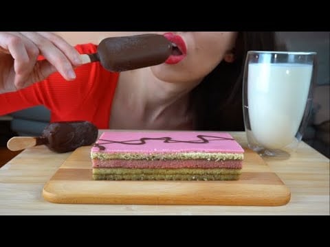 ASMR | Eating Raspberry Magnum & Pink Cake | EATING SOUNDS | No Talking | Lady M. ASMR