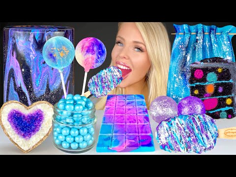 ASMR GALAXY LOLLIPOP, MIRROR GLAZE CAKE, GALAXY CHOCOLATE BARK, HAAGEN DAZS ICE CREAM MUKBANG 먹방