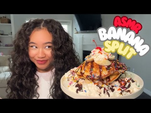 COOKING ASMR| BANANA SPLIT PANCAKES 🥞🍌🍫+ MUKBANG 
