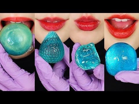 30MINUTES EMOJI EATING ASMR GLASS JELLY, WAX CANDY MUKBANG ASMR 🍎