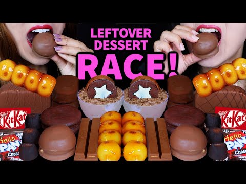 ASMR LEFTOVER DESSERT RACE! DARK TICO ICE CREAM, DANGO, CHOCOLATE MARSHMALLOW, KITKAT, TRUFFLES 먹방