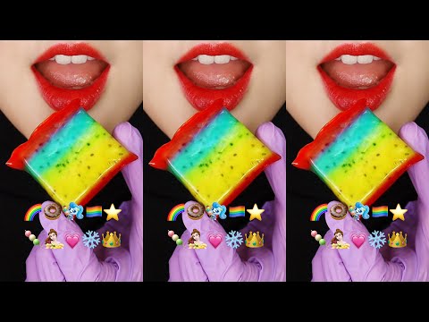 VERTICAL MUKBANG FROZEN ROLL UPS & FRUITS ASMR JELLY ASMR EMOJI FOOD ASMR 🏳️‍🌈