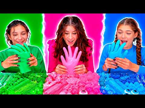ASMR Compilation Pink, Green, Blue Candy and Candy Race with Makeup for Loser