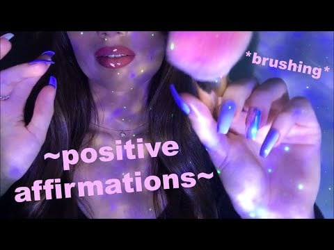 ASMR | Positive affirmations with face brushing | Anxiety relief before bed ☁️🌠