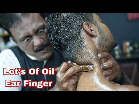 Big Eyes Barber Neck Massage ASMR And Ear Finger With Lots Of Oil | Neck Crack And Ear Crack ASMR