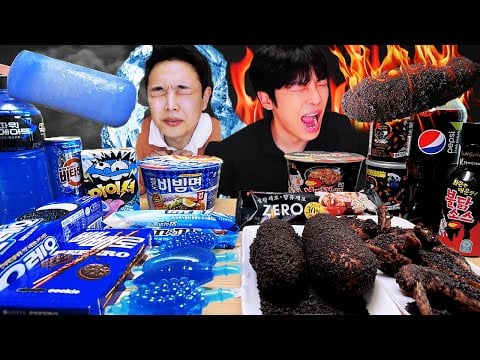 ASMR MUKBANG | 직접 만든 블루 블랙 디저트 먹방 핫도그 아이스크림 초콜릿 & BLUE BLACK DESSERT JELLY CANDY