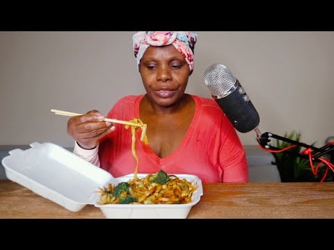 ASMR Noodles Eating Sounds With Soft Speaking Whispering