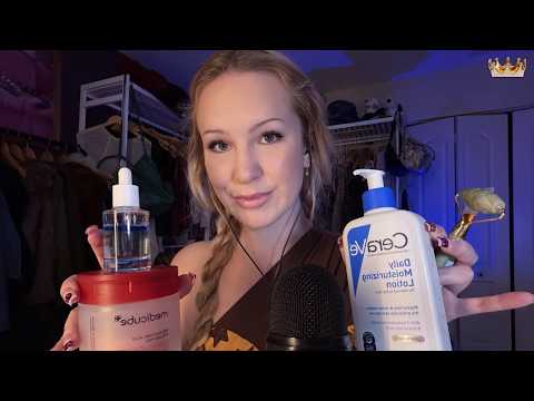 ASMR Doing your skincare before bed 🧴🫧 (layered & mouth sounds)