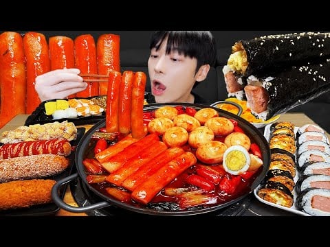 ASMR MUKBANG | 직접 만든 떡볶이 핫도그 불닭 치즈 스팸 김밥 먹방 & 레시피 FIRE TTEOKBOKKI AND FIRE KIMBAP EATING
