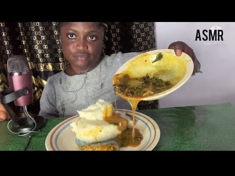 Asmr MUkbang eating sound African fufu and ogbono soup with Titus