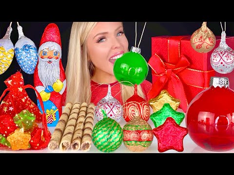 ASMR CHRISTMAS DESSERTS, EDIBLE ORNAMENTS, FERRERO ROCHER CHOCOLATE SANTA, LINDT LINDOR MUKBANG 먹방