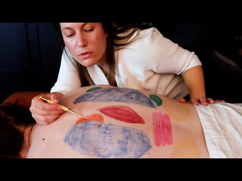 Tracing Organs on His Back Holistic Treatment | ASMR Back Drawing & Point Therapy Massage (woo)