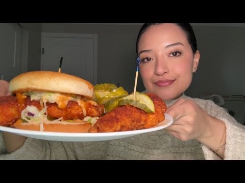 ASMR | Hot chicken sandwich, tenders and fries🔥
