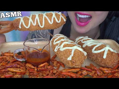 ASMR KOREAN CHEESY CORN DOGS + FRIED CHILI (CRUNCHY EATING SOUNDS) NO TALKING | SAS-ASMR