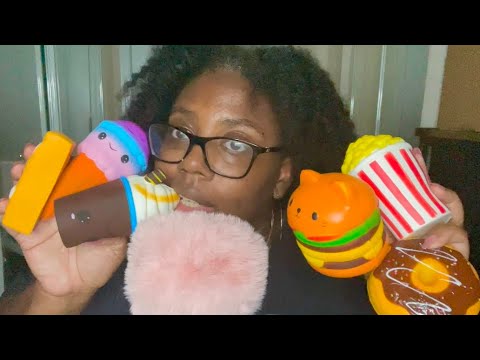 Asmr | Squishy Fake Food Eating (tingly mouth sounds) 🍔🍕🍩🍿🍦