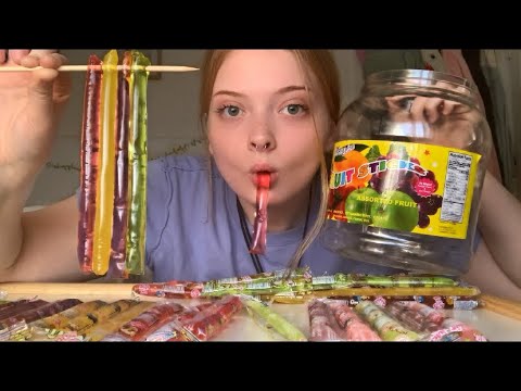 ASMR ~ EATING JELLY NOODLE STRAWS (SOFT EATING SOUNDS) 🥭🍓🍇🍏