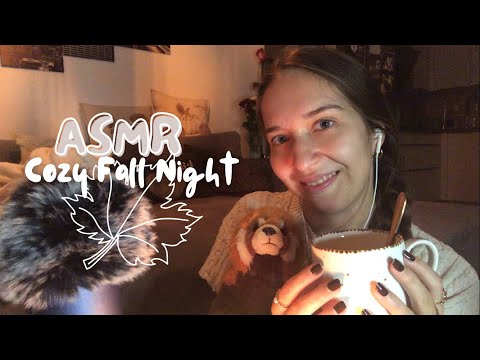 ASMR Cozy Fall Night ☕️🍁🧡 (fall drink, candle, fabric sounds, trigger words, tapping, fluffy mic)