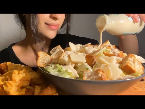 Crunchy Fresh Chicken Caesar Salad Mukbang ASMR | no talking