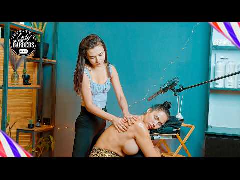 (18+) ASMR Back Massage with Oil on Massage Chair by Barber Lady Milena