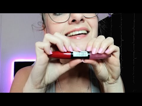 ASMR applying lipgloss on me and you (close up mouth sounds/crispy inaudible)