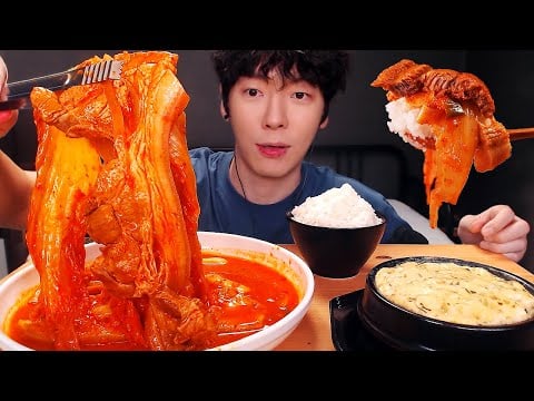 MUKBANG 매콤 얼큰 돼지 김치찜과 계란찜 먹방 흰밥, 김(밥도둑) Steamed pork kimchi, korean food Eating sounds [SIO ASMR 시오]