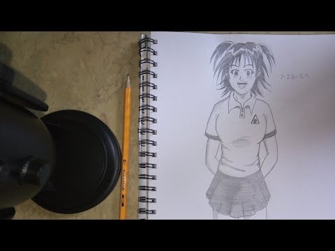 [ASMR] Drawing a Girl in uniform (blue yeti) pencil sharpener sounds 