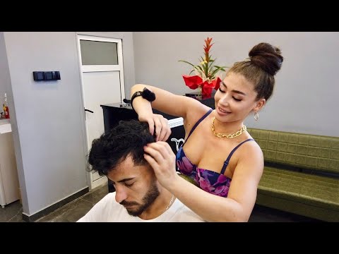 💈UNFORGETTABLE ASMR THERAPY w/ BEATIFUL LADY BARBER JASMINE | HEAD, FACE, EAR, ARM & BACK MASSAGE