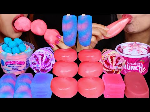 ASMR COTTON CANDY VS STRAWBERRY (ICE CREAM CAKE CUP, HEART MOCHI ICE CREAM, UNICORN SPRINKLE CONE 먹방