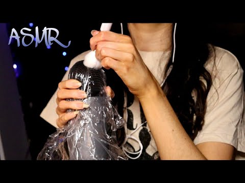 ASMR Crinkly Plastic Wrap on mic + brushing on microphone | no talking