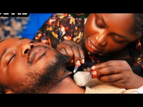 ASMR relaxing beard nitpicking,neck massage,gum chewing ingrown hair pullout, ear and nape massage 