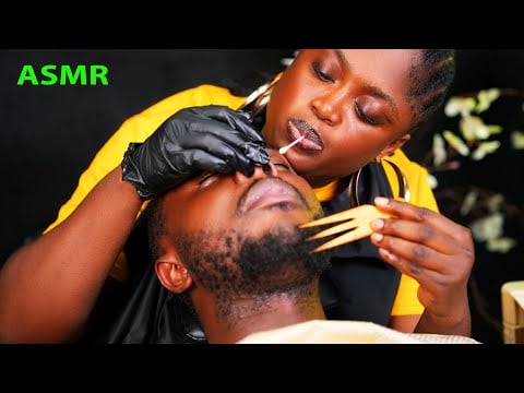 Asmr ✨soft gum attentive beard grooming, nitpicking, ingrown hair pulling, Relaxing neck massage.