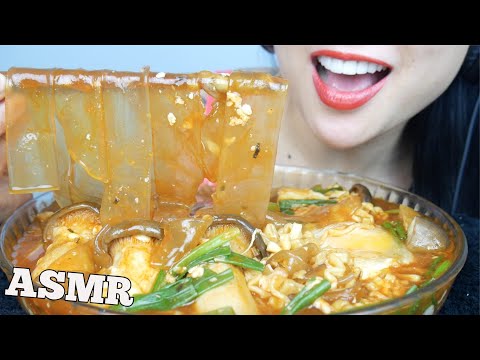 ASMR SPICY GIANT GLASS NOODLES + KING OYSTER MUSHROOMS EATING SOUNDS) NO TALKING | SAS-ASMR