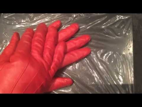 Red Leather Gloves with Plastic {{ ASMR }}